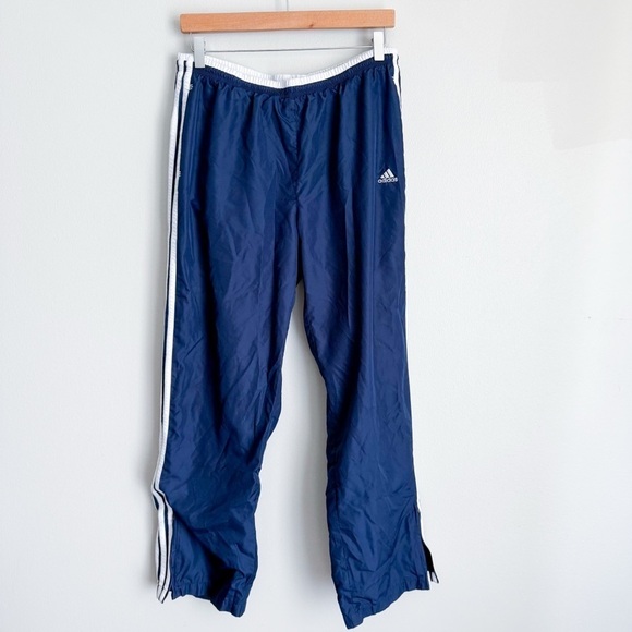 adidas Pants - Vtg Y2K Adidas windbreaker wide leg nylon track pant navy white size large